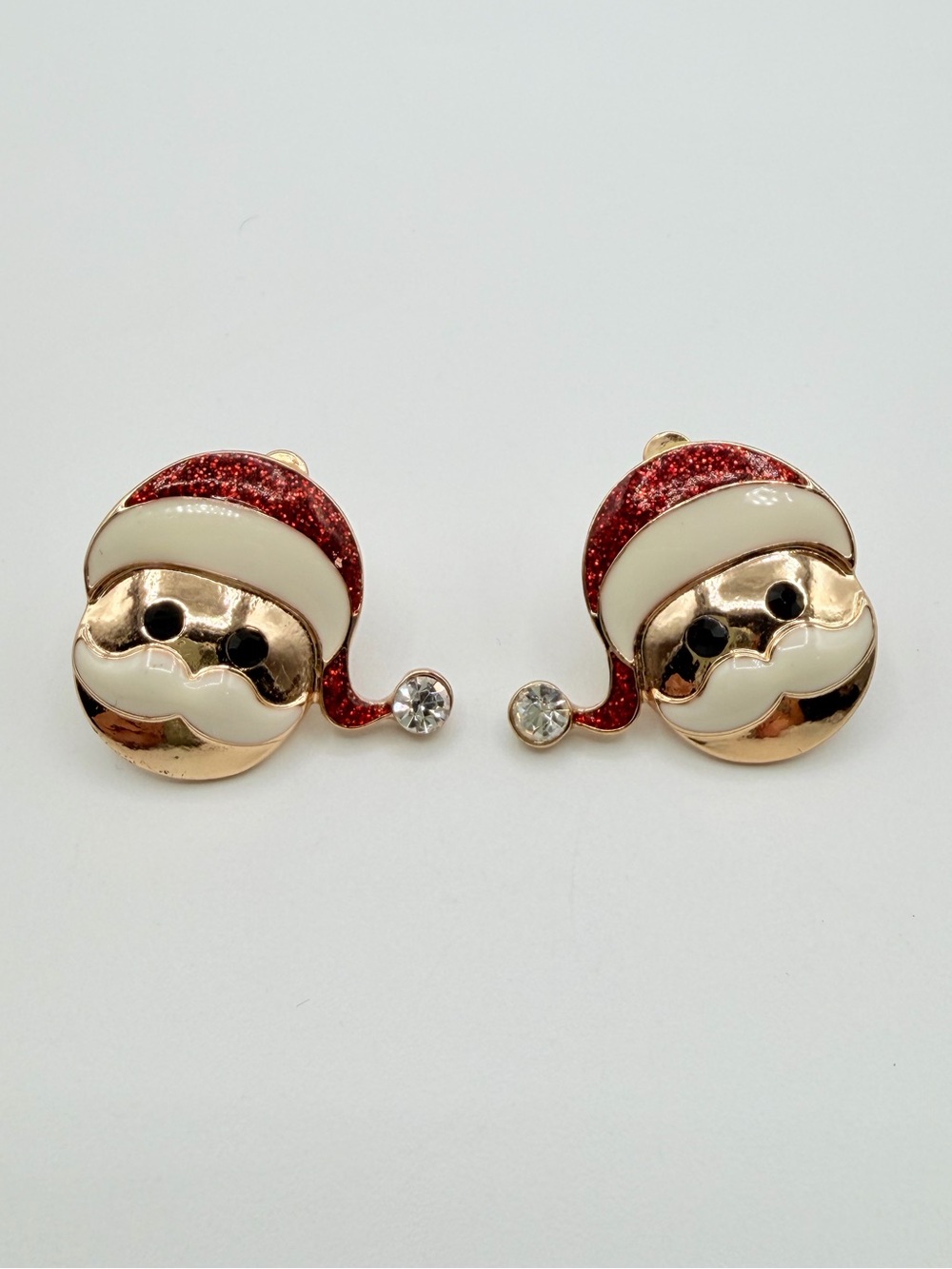 Vintage Santa Claus Clip-On Earrings – Red, White & Gold Christmas